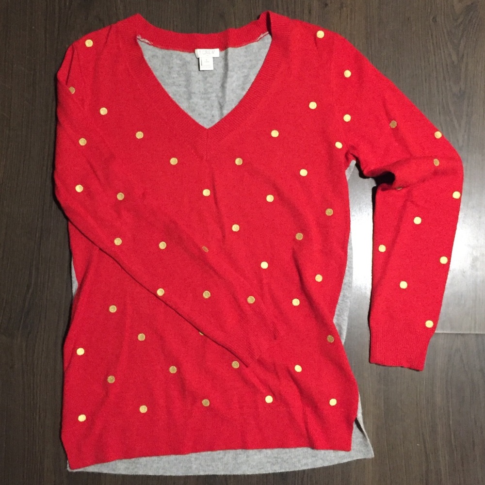 J.Crew Red and Gold Polka Dot Sweater